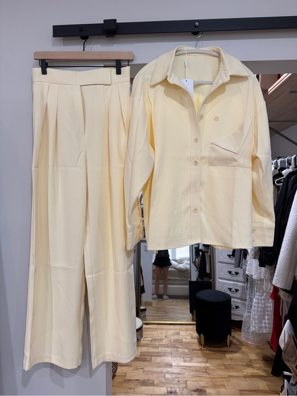Baby Butter 🧈 Yellow  Two-Piece Velcro Trouser Pants & Button-Front Shirt Set